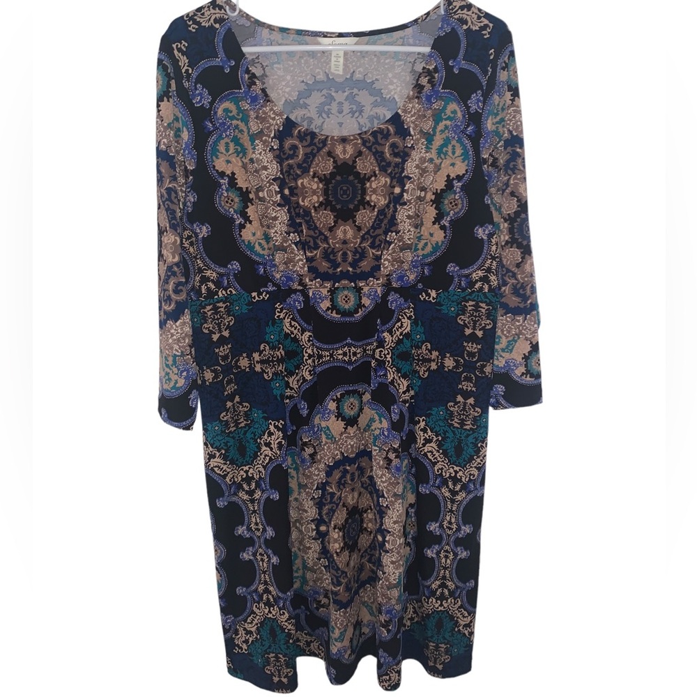 Soma Women’s Empire Waist Knee Length 3/4 Sleeve Printed Dress Sz Large